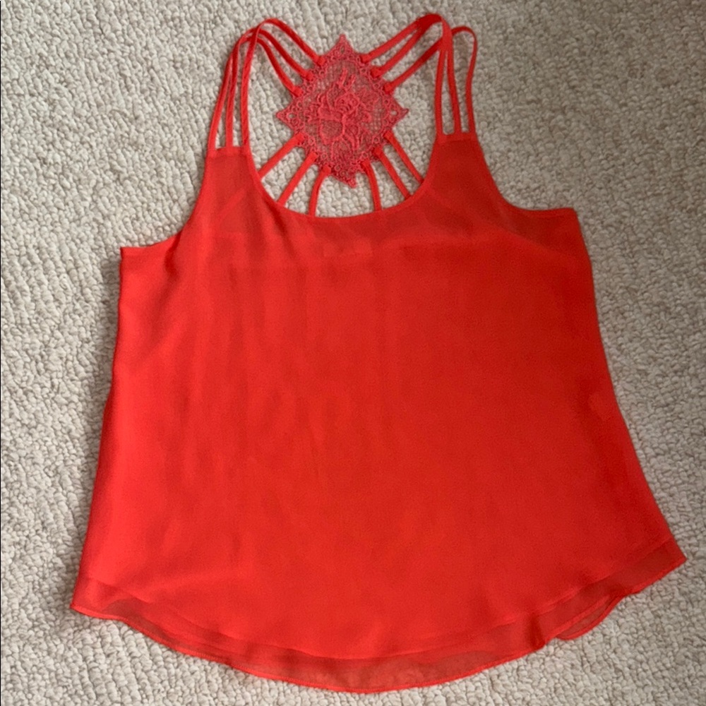 Women's Orange Strappy Top with lace rose on back